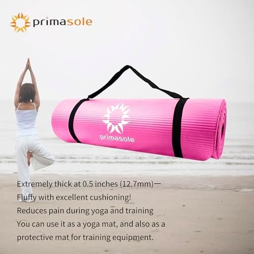 Primasole 1/2 Thick Exercise Mat with Carry Strap & Case Mat for Yoga Pilates Fitness at Home and Gym 72" L x 24" W - Image 2