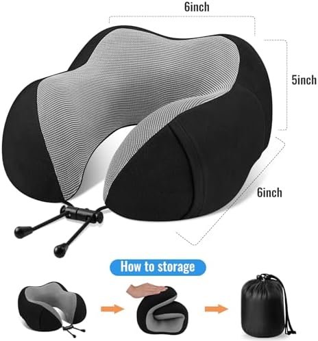 CloudBliss Travel Pillow Premium Memory Foam, Comfortable & Supportive Neck Pillow, Pain Relief Sleeping Neck Pillows for Travel, Airplane Pillow for Sleeping Airplane, Car, Office and Home(Black) - Image 3