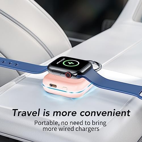 HUOTO Portable Wireless Charger for Apple Watch Accessories,for Apple Watch Series 9/8/UItra 2/UItra/7/6/5/4/3/2/SE,Compact Magnetic iWatch Charger 1200mAh Power Bank Keychain Travel Style Gift - Image 7
