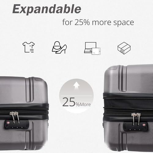 Merax 3 Piece ABS Hardside Luggage Sets Expandable Spinner Wheels Suitcase with TSA, Dark Grey, 20/24/28 Inch - Image 3