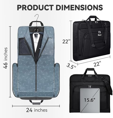 Mancro Garment Bags for Travel, Large Travel Suit Bag for Men Women with Shoulder Strap, Wrinkle Free Carry On Garment Bags for Hanging Clothes, Business Foldable Hanging Luggage Bag for Travel, Black - Image 2