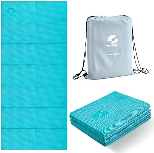 Foldable Yoga Mat for Home Workout & Travel, 4mm/2mm Thick Travel Yoga Mat with Storage Bag, Exercise Mat for Women & Men, Non-Slip Workout Mat for Home Gym, Pilates, Fitness, 68"L x 24"W