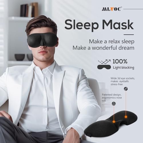 MLVOC Travel Pillow 100% Pure Memory Foam Neck Pillow, Comfortable & Breathable Cover, Machine Washable, Airplane Travel Kit with 3D Contoured Eye Masks, Earplugs, and Luxury Bag, Standard (Black) - Image 3