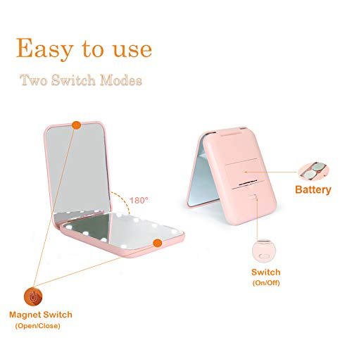 Kintion Pocket Mirror, 1X/3X Magnification LED Compact Travel Makeup Mirror with Light for Purse, 2-Sided, Portable, Folding, Handheld, Small Lighted Mirror for Gift, Pink - Image 6