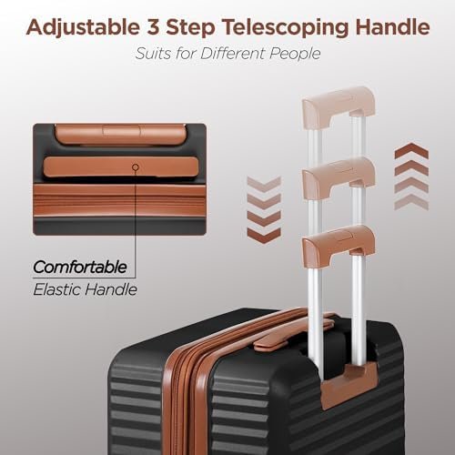SHOWKOO Luggage Sets 3 Piece Hardside Expandable Suitcase with Double Spinner Wheels Tsa Lock Black (20in/24in/28in) - Image 5