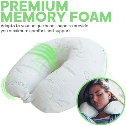 Sacred Thread White Rayon Derived from Bamboo Neck Pillow, Travel Pillows for Airplanes, Best Rated Travel Pillows with Cooling Memory Foam, Neck Pillows for Sleeping Travel, Airplane Headrest Pillow - Image 2