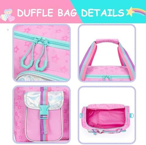 Kids Duffle Bag Girls Travel Bag Gifts Overnight Bag for Girls Women Tote Bag Sleepover Bag for Girls Gym Dance Bag with Shoes Compartment Pink - Image 5