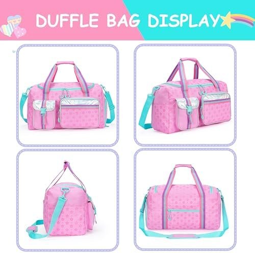Kids Duffle Bag Girls Travel Bag Gifts Overnight Bag for Girls Women Tote Bag Sleepover Bag for Girls Gym Dance Bag with Shoes Compartment Pink - Image 3
