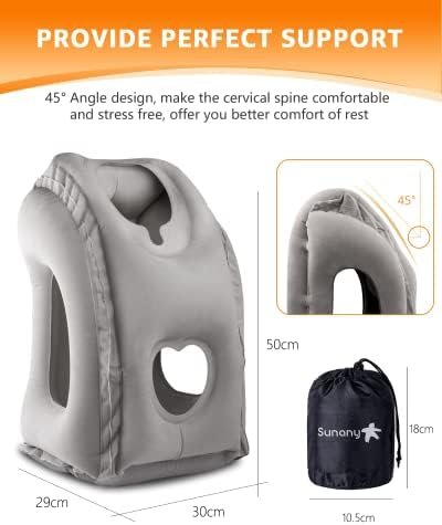Sunany Travel Pillow, Inflatable Neck Pillow Used for Airplanes/Cars/Buses/Trains/Office Napping with Eye Mask/Earplugs (Gray) - Image 5