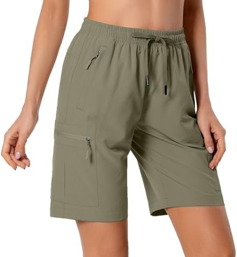 Women's Lightweight Hiking Cargo Shorts Quick Dry Athletic Shorts for Camping Travel Golf with Zipper Pockets Water Resistant - Image 2