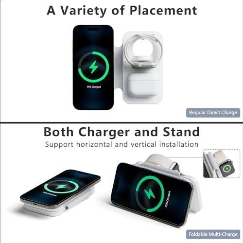 Wireless Charger for iPhone Devices-3 in 1 Portable Charger,Magnetic Travel Charger Dock Pad for iPhone15 14 13 12 pro max & Air Pods3/2/Pro & Apple Watch (with Adapter) - Image 4