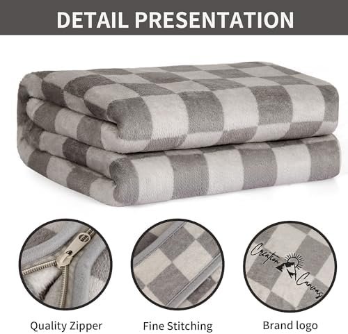 Travel Blanket (Checkered Taupe) - Extra Long 72” Airplane Blanket for Long Flight Journeys - Soft, Cozy Travel Pillow and Blanket Set Hooks on Suitcase, Backpack - Lightweight Travel Gifts - Image 6
