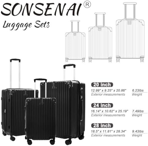 3-Piece Expandable Luggage Set Suitcase in Classic Black -Double Wheel Stability & Secure TSA Locks(20in24in28in) - Image 6