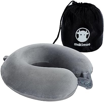 Travel Neck Pillow, Top Memory Foam Pillow for Head Support, Ideal for Airplanes, Cars, and Home Recliners, Adjustable and Soft (Grey)