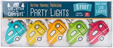 Camco Life is Better at The Campsite LED Party Lights - Includes an 8-Foot Stand with (10) Lights - Features Retro Travel Trailers (42652)