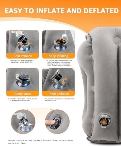 Sunany Travel Pillow, Inflatable Neck Pillow Used for Airplanes/Cars/Buses/Trains/Office Napping with Eye Mask/Earplugs (Gray) - Image 6