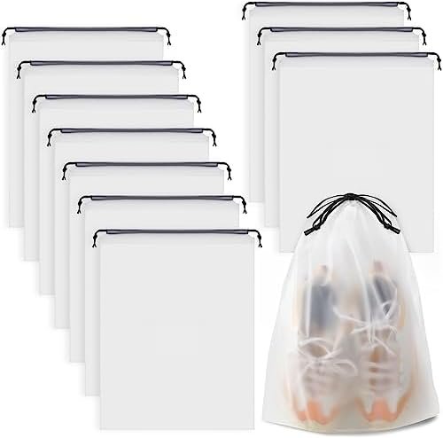 Clear Shoe Bags for Travel 10 PCS, 15.7" x 11.8" Drawstring Travel Shoe Bags for Packing, Waterproof Dustproof Portable Travel Shoe Storage Bag for Men and Women