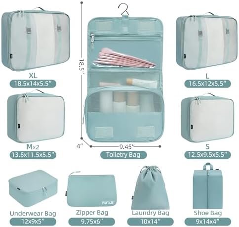 BAGAIL 10 Set Packing Cubes Various Sizes Packing Organizer for Travel Accessories Luggage Carry On Suitcase-Dusty Blue - Image 2