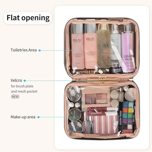 OCHEAL Makeup Bag, Makeup Travel Bag Large Capacity Waterproof Cosmetic Organizer Bag with Makeup Brush Compartment & Handle for Women Girls Travel Toiletry Accessories-Black - Image 5