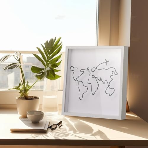 Travel Adventure Archive Shadow Box For Memories,8&12Inch Concert Travel Ticket Stub Memory Top Loading Shadow Keepsake Box With Slot On Top,life In a Shadow Box Travel Gift Frame (White, 8x8) - Image 6