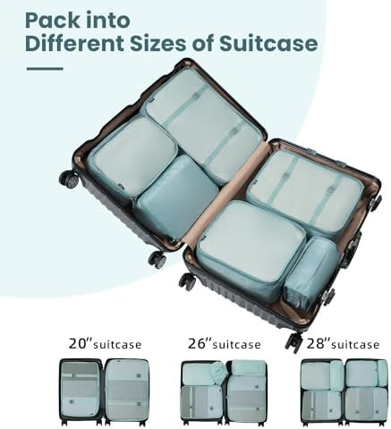 BAGAIL 10 Set Packing Cubes Various Sizes Packing Organizer for Travel Accessories Luggage Carry On Suitcase-Dusty Blue - Image 7