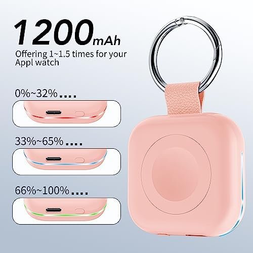 HUOTO Portable Wireless Charger for Apple Watch Accessories,for Apple Watch Series 9/8/UItra 2/UItra/7/6/5/4/3/2/SE,Compact Magnetic iWatch Charger 1200mAh Power Bank Keychain Travel Style Gift - Image 2