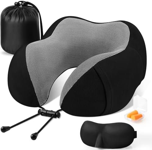 CloudBliss Travel Pillow Premium Memory Foam, Comfortable & Supportive Neck Pillow, Pain Relief Sleeping Neck Pillows for Travel, Airplane Pillow for Sleeping Airplane, Car, Office and Home(Black)