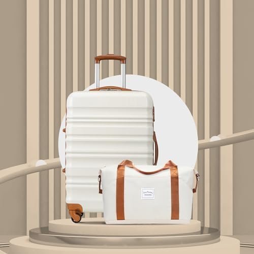 LONG VACATION Luggage Set 4 Piece Luggage ABS hardshell TSA Lock Spinner Wheels Luggage Carry on Suitcase (WHITE-BROWN, 6 piece set) - Image 2