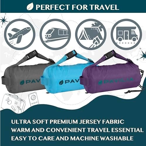 PAVILIA Travel Blanket Airplane Compact with Bag, Soft Packable Plane Blanket Kids Adults, Portable Camping Flight Essentials, Travelers Gifts Accessories, Luggage Backpack Strap, 65x40 Navy Blue - Image 7