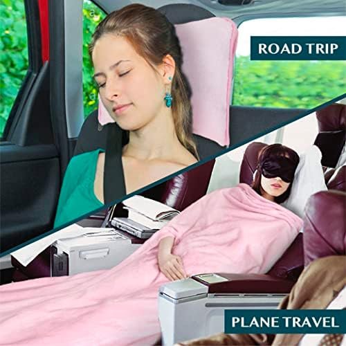 PAVILIA Travel Blanket and Pillow, Arms Opening Airplane Blankets for Adults, Compact Plane Blanket with Arm Hole 2-in-1 Bag for Flight Car Camping Fit in Luggage Backpack Traveler Gift, Pink - Image 6