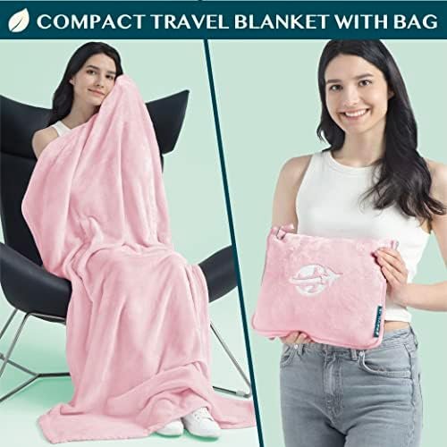 PAVILIA Travel Blanket and Pillow, Arms Opening Airplane Blankets for Adults, Compact Plane Blanket with Arm Hole 2-in-1 Bag for Flight Car Camping Fit in Luggage Backpack Traveler Gift, Pink - Image 3
