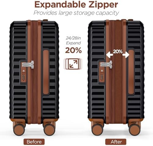 SHOWKOO Luggage Sets 3 Piece Hardside Expandable Suitcase with Double Spinner Wheels Tsa Lock Black (20in/24in/28in) - Image 6