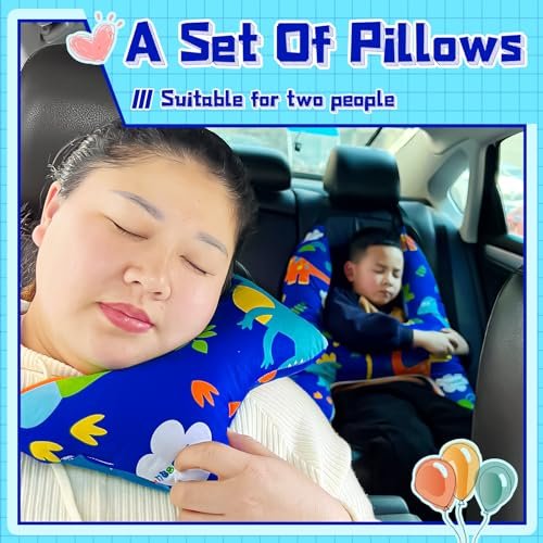 H-Shape Car Seat Pillow for Kids (Blue Dinosaur), Kids Car Pillows for Sleeping, Child Car Sleeping Head Support, Ride Safer Travel Vest, Travel Neck Rest Car Seat Pillow for Children Sleeping - Image 4