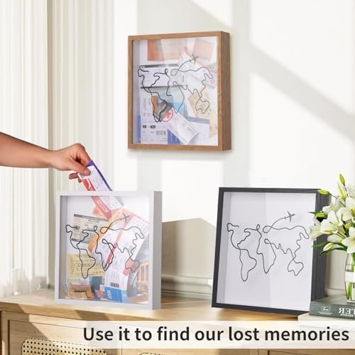 Travel Adventure Archive Shadow Box For Memories,8&12Inch Concert Travel Ticket Stub Memory Top Loading Shadow Keepsake Box With Slot On Top,life In a Shadow Box Travel Gift Frame (White, 8x8) - Image 2