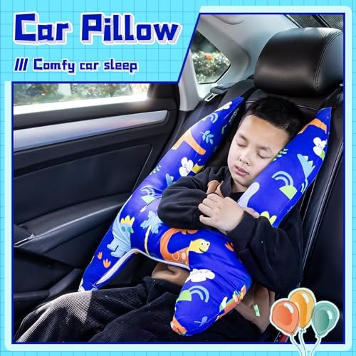 H-Shape Car Seat Pillow for Kids (Blue Dinosaur), Kids Car Pillows for Sleeping, Child Car Sleeping Head Support, Ride Safer Travel Vest, Travel Neck Rest Car Seat Pillow for Children Sleeping - Image 2