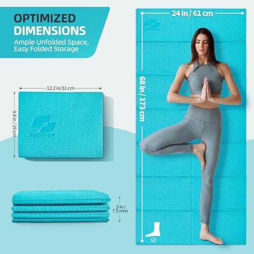 Foldable Yoga Mat for Home Workout & Travel, 4mm/2mm Thick Travel Yoga Mat with Storage Bag, Exercise Mat for Women & Men, Non-Slip Workout Mat for Home Gym, Pilates, Fitness, 68"L x 24"W - Image 2