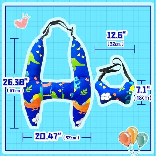 H-Shape Car Seat Pillow for Kids (Blue Dinosaur), Kids Car Pillows for Sleeping, Child Car Sleeping Head Support, Ride Safer Travel Vest, Travel Neck Rest Car Seat Pillow for Children Sleeping - Image 6