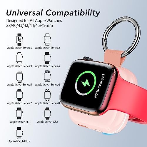 HUOTO Portable Wireless Charger for Apple Watch Accessories,for Apple Watch Series 9/8/UItra 2/UItra/7/6/5/4/3/2/SE,Compact Magnetic iWatch Charger 1200mAh Power Bank Keychain Travel Style Gift - Image 5