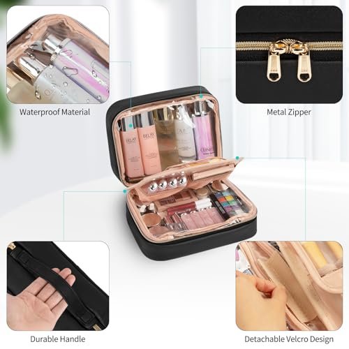 OCHEAL Makeup Bag, Makeup Travel Bag Large Capacity Waterproof Cosmetic Organizer Bag with Makeup Brush Compartment & Handle for Women Girls Travel Toiletry Accessories-Black - Image 6