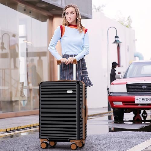 SHOWKOO Luggage Sets 3 Piece Hardside Expandable Suitcase with Double Spinner Wheels Tsa Lock Black (20in/24in/28in) - Image 2