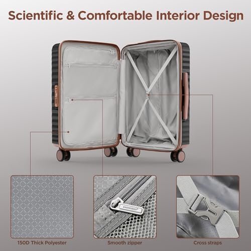 SHOWKOO Luggage Sets 3 Piece Hardside Expandable Suitcase with Double Spinner Wheels Tsa Lock Black (20in/24in/28in) - Image 8