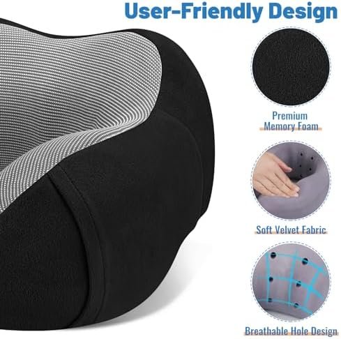 CloudBliss Travel Pillow Premium Memory Foam, Comfortable & Supportive Neck Pillow, Pain Relief Sleeping Neck Pillows for Travel, Airplane Pillow for Sleeping Airplane, Car, Office and Home(Black) - Image 2