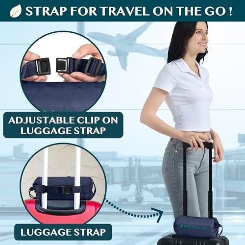 PAVILIA Travel Blanket Airplane Compact with Bag, Soft Packable Plane Blanket Kids Adults, Portable Camping Flight Essentials, Travelers Gifts Accessories, Luggage Backpack Strap, 65x40 Navy Blue - Image 3