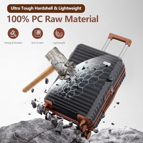 SHOWKOO Luggage Sets 3 Piece Hardside Expandable Suitcase with Double Spinner Wheels Tsa Lock Black (20in/24in/28in) - Image 3