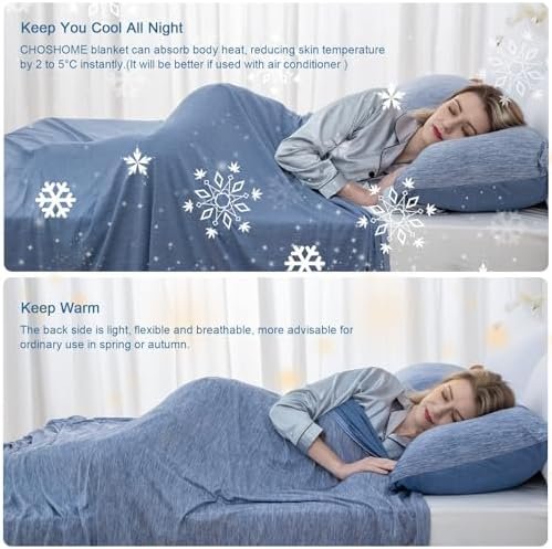 CHOSHOME Cooling Blanket for Hot Sleepers Lightweight Summer Cold Thin Blankets for Sleeping, Hot Flashes Night Sweats, Soft Blanket for Bed, Throw Size, Blue - Image 3