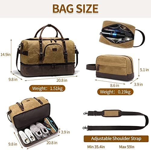 Nerlion Weekender Bag with Shoe Compartment Large Overnight Bag for Men Canvas Genuine Leather Carry on Luggage Bag Travel Duffel Bag(Brown) - Image 5