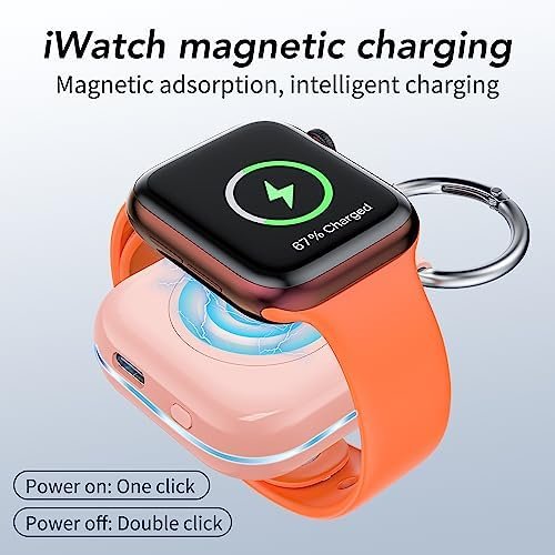 HUOTO Portable Wireless Charger for Apple Watch Accessories,for Apple Watch Series 9/8/UItra 2/UItra/7/6/5/4/3/2/SE,Compact Magnetic iWatch Charger 1200mAh Power Bank Keychain Travel Style Gift - Image 4