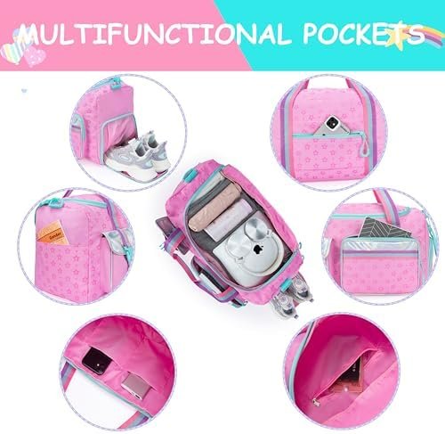 Kids Duffle Bag Girls Travel Bag Gifts Overnight Bag for Girls Women Tote Bag Sleepover Bag for Girls Gym Dance Bag with Shoes Compartment Pink - Image 4