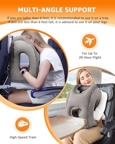 Sunany Travel Pillow, Inflatable Neck Pillow Used for Airplanes/Cars/Buses/Trains/Office Napping with Eye Mask/Earplugs (Gray) - Image 4