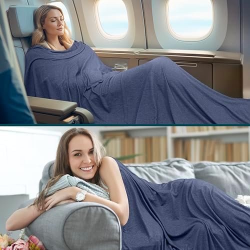 PAVILIA Travel Blanket Airplane Compact with Bag, Soft Packable Plane Blanket Kids Adults, Portable Camping Flight Essentials, Travelers Gifts Accessories, Luggage Backpack Strap, 65x40 Navy Blue - Image 6
